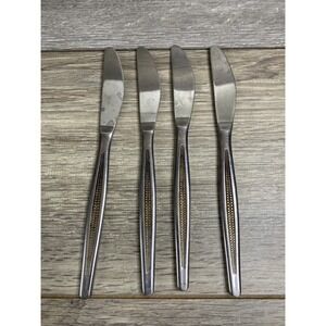 4 Vintage Stainless Korea Flatware Dotted Accent Knives